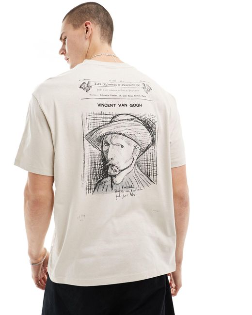 Bershka Gray Van Gogh Boxy Printed T-shirt for men