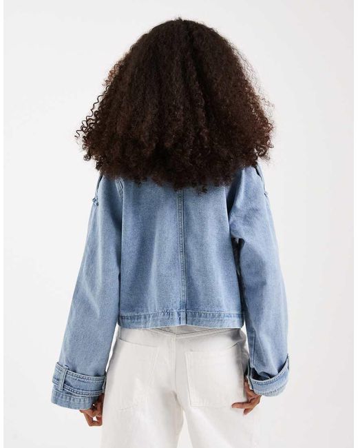 Vero Moda Blue Cropped Denim Trench Coat