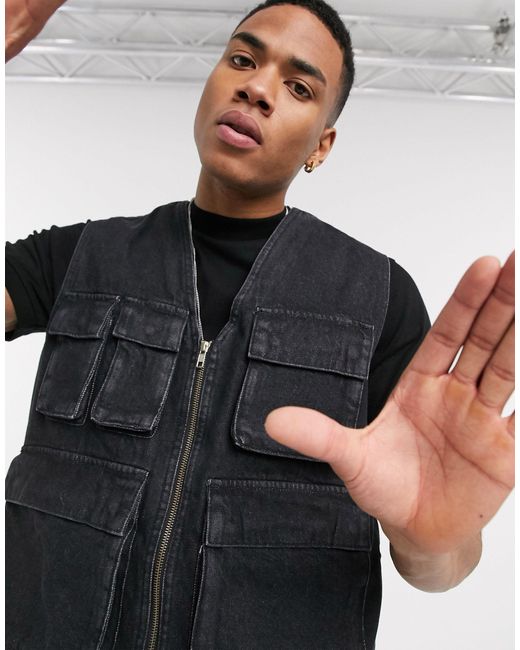 ASOS Denim Utility Gilet in Black for 