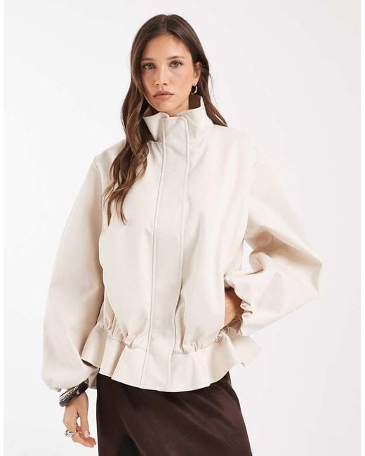 ASOS Natural Tailored Textured Funnel Neck Elastic Waist Track Jacket