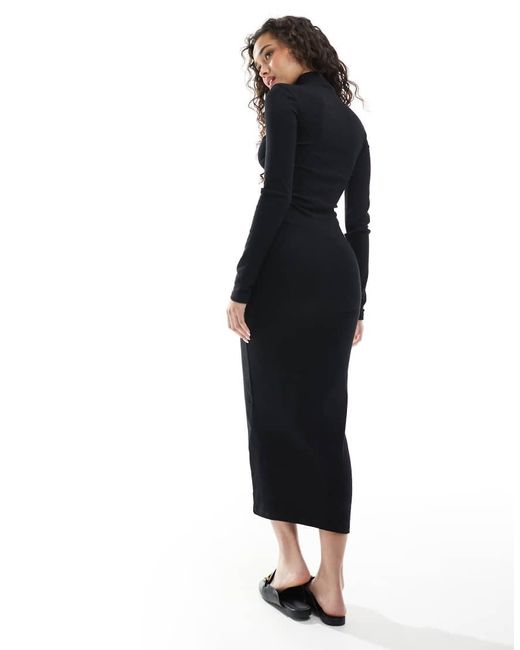 chinese dress ladies Cowl-Neck Long-Sleeve Midaxi Dress in Black main image 1