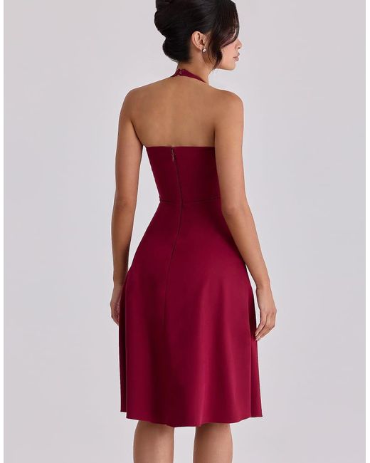 House Of Cb Red Carolla Wine Soft Twill Halter Neck Midi Dress