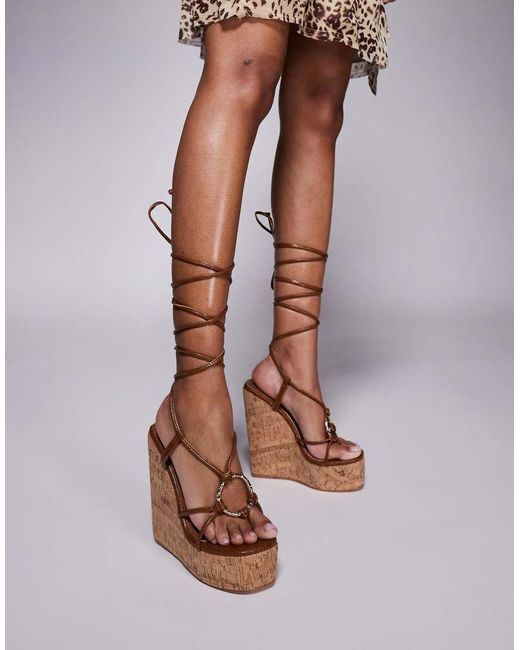 SIMMI Brown Simmi London Jadey Strappy High Heeled Wedges