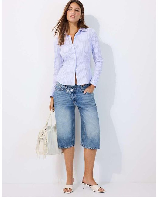 Stradivarius Blue Basic Striped Fitted Shirt