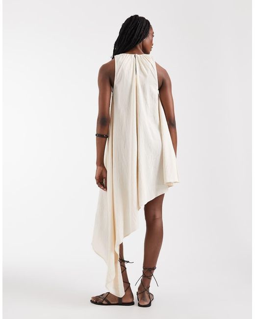ASOS Brown Asos Design Tall Techy Fabric Asymmetric Hem Volume Mini Dress