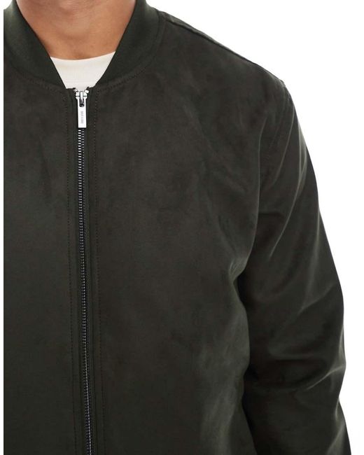 Only & Sons Green Faux Suede Bomber for men