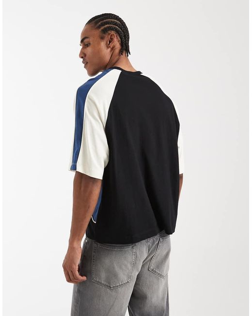 ASOS Black Boxy Oversized T-shirt With Cut And Sew Panelling And Sports Graphics for men