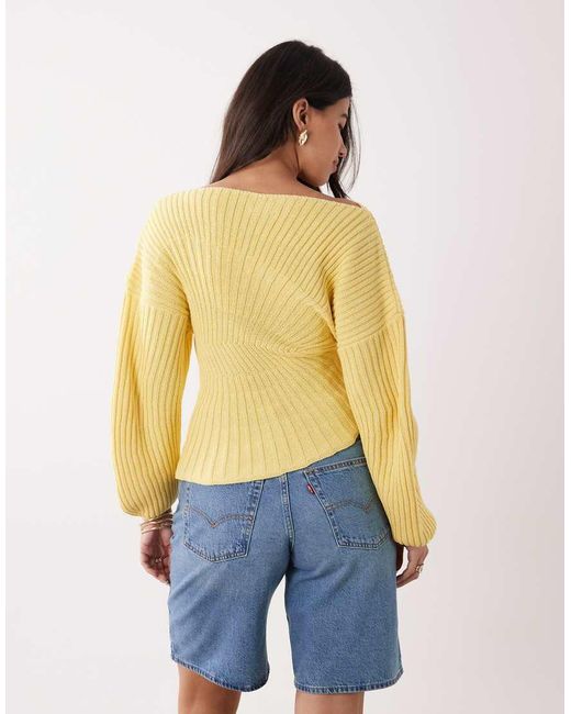 ASOS Yellow Knitted Cinched Pleated Jumper