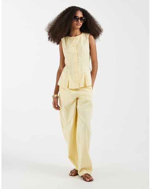 Vero Moda Yellow Linen Look Tailored Waistcoat Co-ord