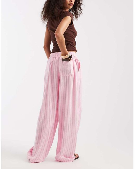 JJXX Pink Linen Blend Stripe Trousers