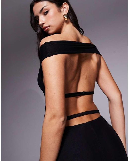 Tiger Mist Black Kerrigan Bardot Keyhole Open Back Strap Detail Fishtail Maxi Dress