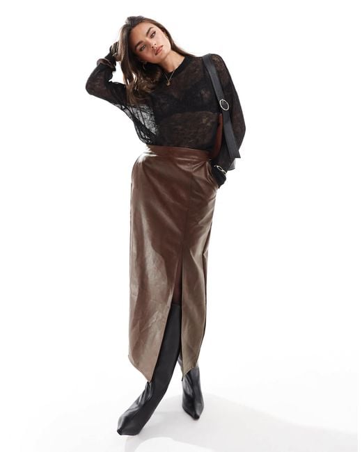 ASOS Multicolor Leather Look Maxi Skirt With Side Split
