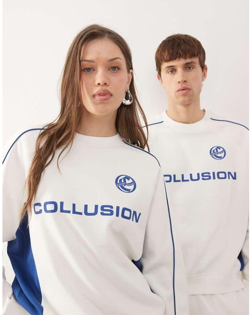 Collusion White Unisex Boxy Football Sweatshirt