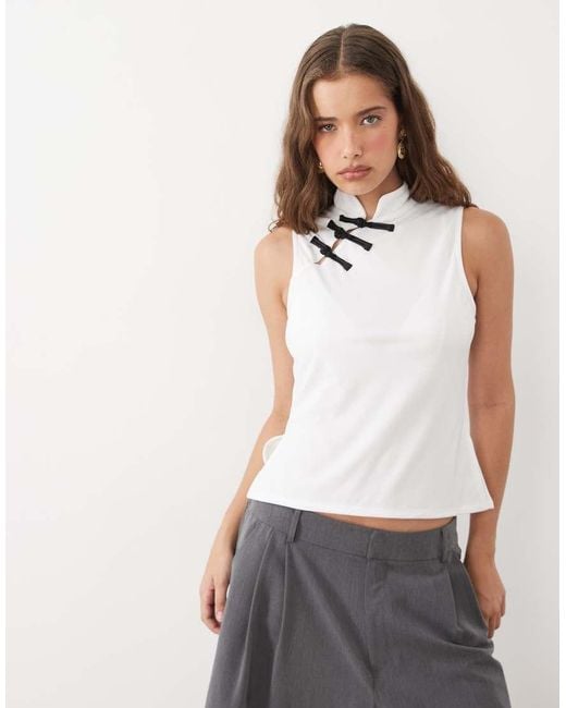 ASOS Gray Cap Sleeve Mandarin Top
