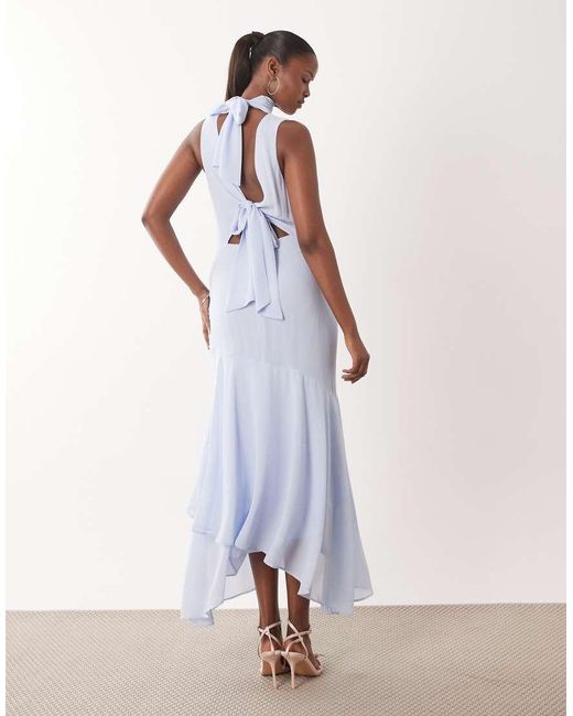 TFNC London White Bridesmaids Cowl Neck Chiffon Midi Dress With Neck Tie
