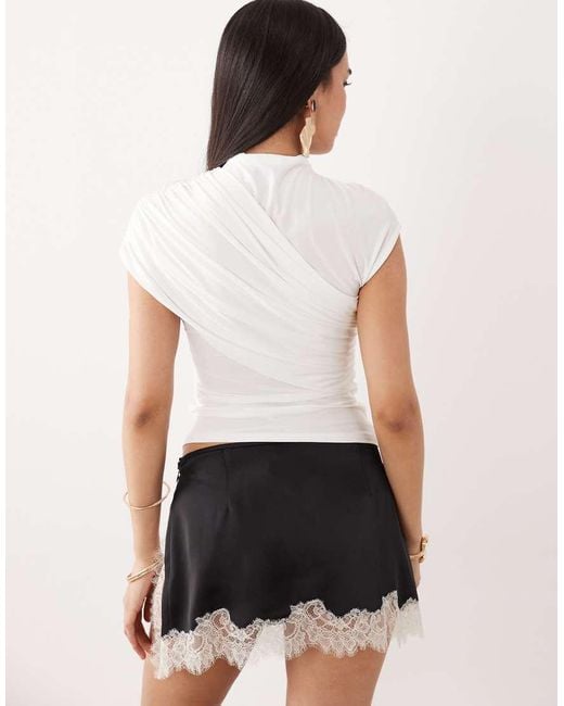 ASOS White Slinky Ruched Drape Detail Top
