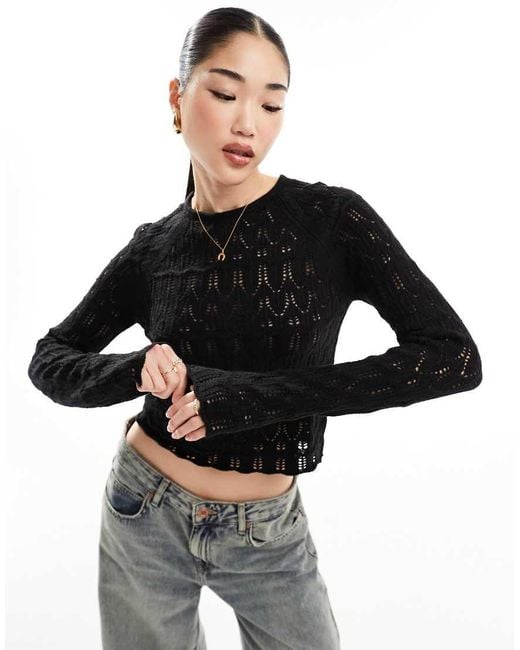 Vero Moda Black Long Sleeved Crochet Top