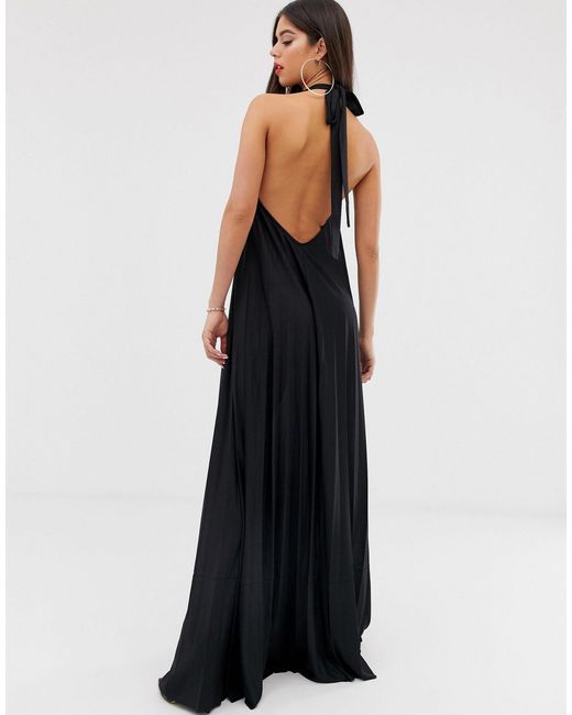 asos design halter pleated waisted maxi dress Asos Tall Backless in Black category:dress