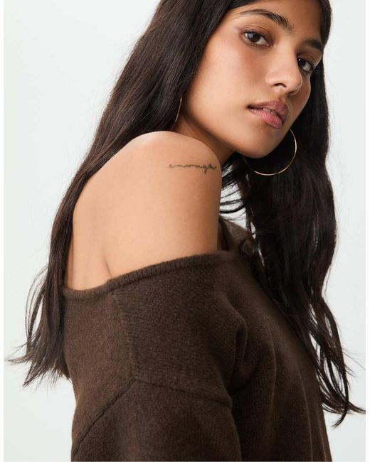 Stradivarius Brown Asymmetric Knit Sweater