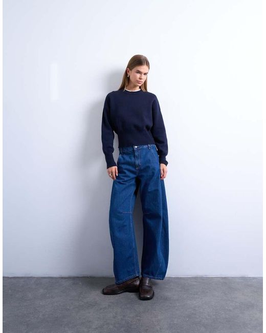 TOPSHOP Blue Horseshoe High Rise Barrel Jean Circular Design