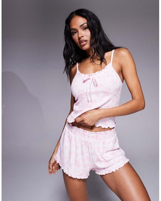 Boux Avenue Brown Rib Floral Print Cami And Short Set