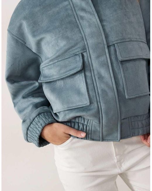 Miss Selfridge Blue Faux Suede Bomber Jacket