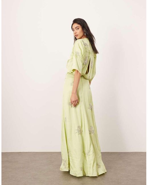 Vestido De Tarde Largo De Estilo Años 30 Moderno Con Diseño Floral De Abalorios De ARRANGE de color Natural