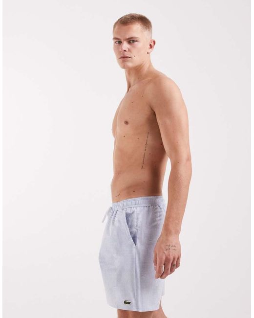 Lacoste Blue Classic Logo Stripe Swim Shorts for men