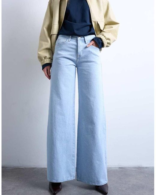 TOPSHOP Blue Mid Rise Wide Leg Jean