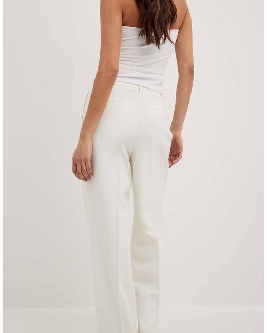 NA-KD White Wide High Waist Suit Trouser