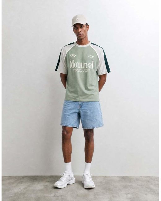 ASOS Blue Boxy Oversized Cut And Sew T-shirt With Soccer Graphic for men