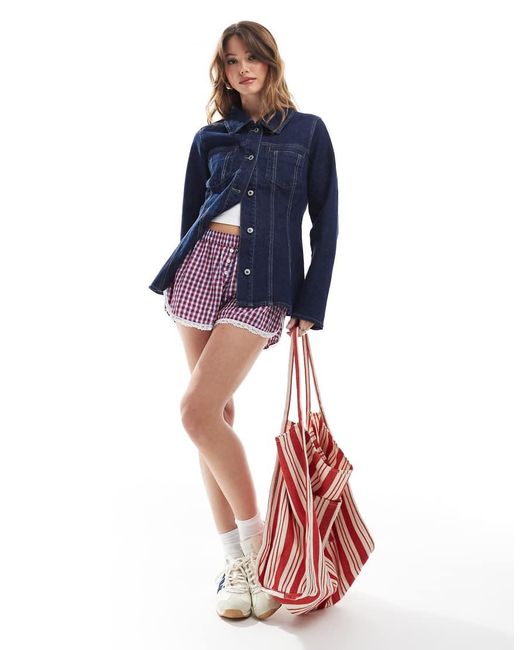 ONLY Blue Contrast Stitch Fitted Denim Jacket