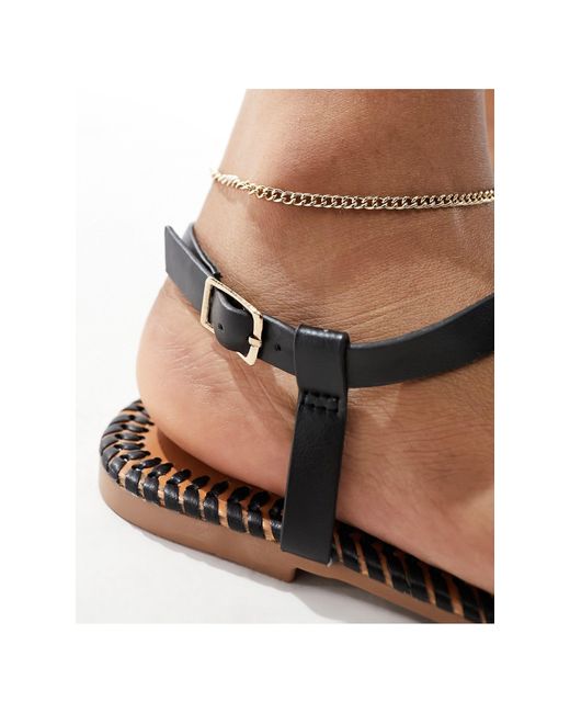 South Beach Black Strappy Sandals With Whipstitch Detail