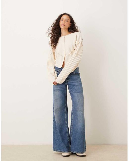Vrg Grl Blue Textured Cream Cardigan