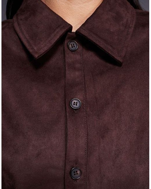 The Frolic Brown Exclusive Faux Suede Pocket Front Wide Cuff Jacket Co-ord