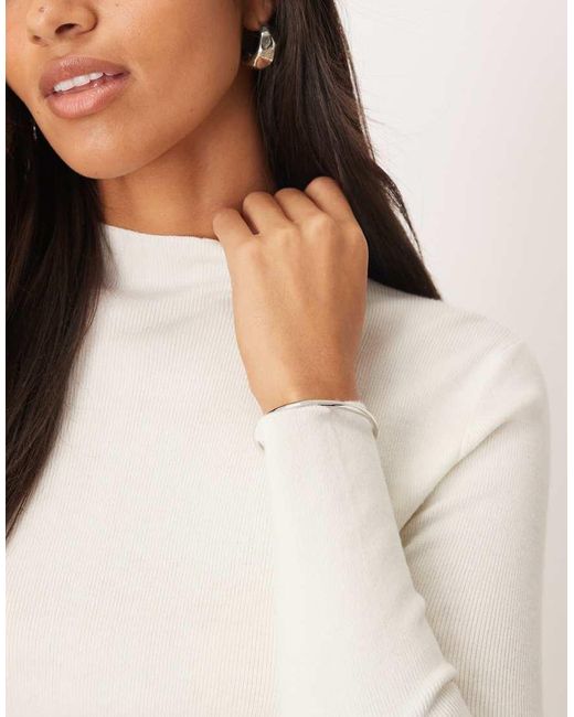 Mango White High Neck Knitted Long Sleeve Top