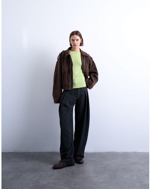 TOPSHOP Green Premium Rib Long Sleeve Top