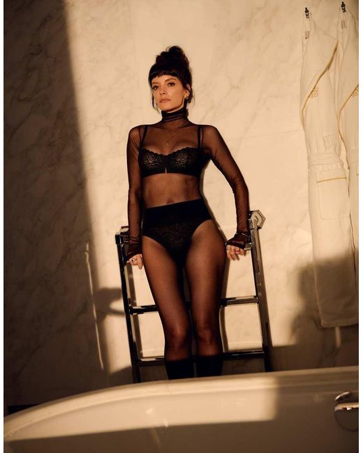 Intimissimi Black High-Neck Tulle Bodysuit