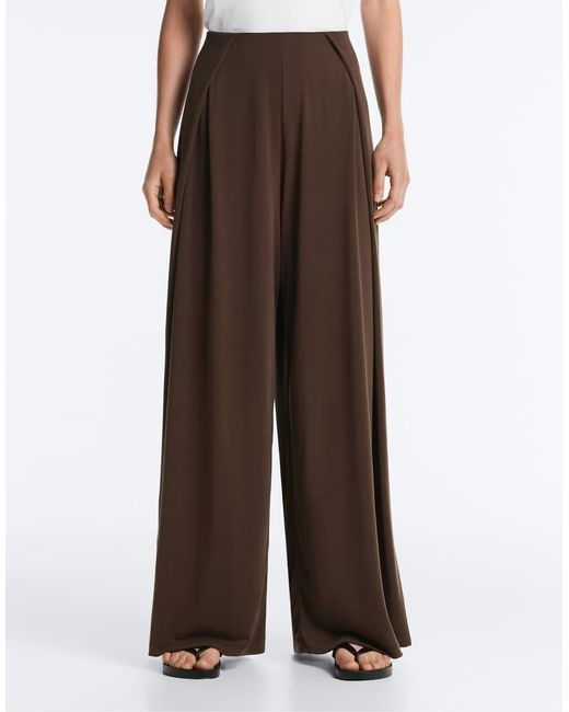 Oysho Brown Modal Blend Straight-Leg Trousers With Side Pleat