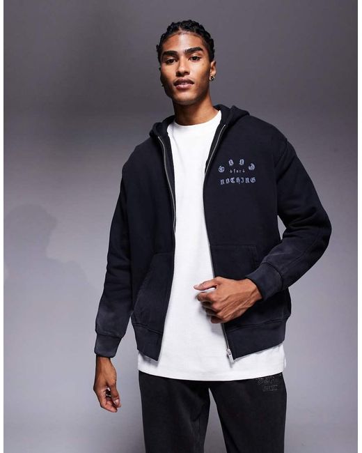 Felpa Con Cappuccio Oversize Nera Con Zip Ed Effetto Spray di Good For Nothing in Blue da Uomo