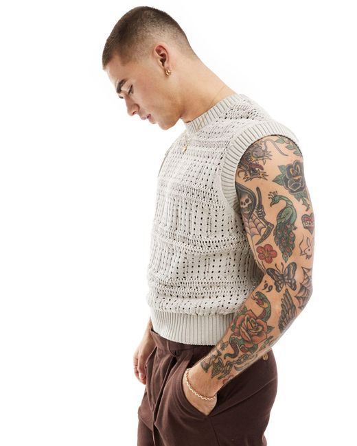 Bershka White Knitted Sweater Vest for men