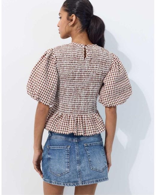 Stradivarius White Short Sleeve Peplum Blouse