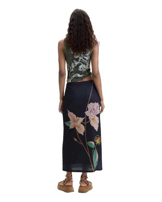 Desigual Black Long Printed Skirt