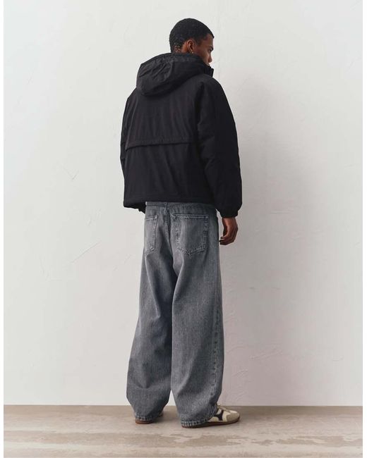 Pull&Bear Black Puffer Jacket With A High Neck for men