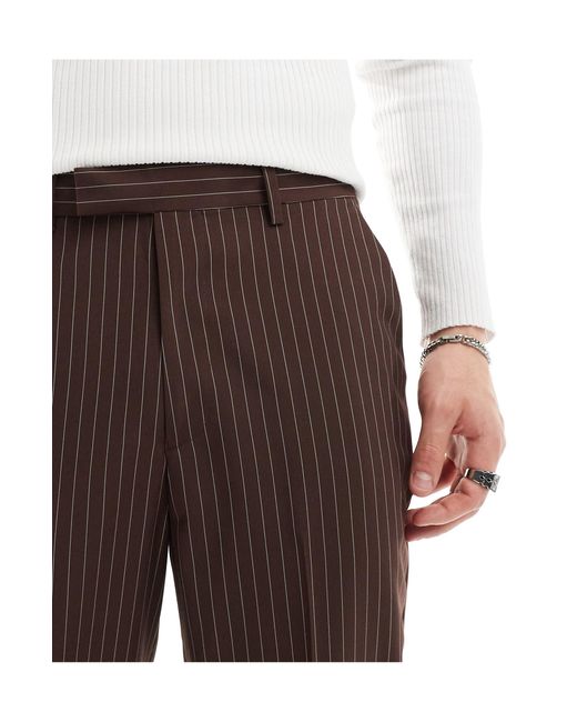 ASOS Gray Smart Tapered Pinstripe Trousers for men