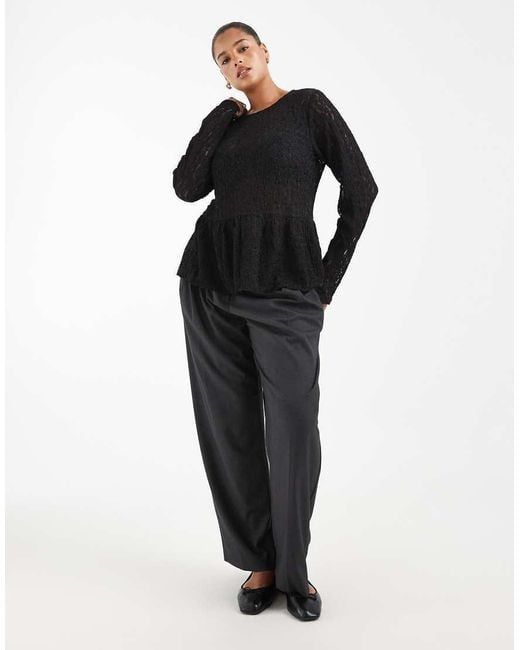 Vero Moda Black Long Sleeve Textured Peplum Top