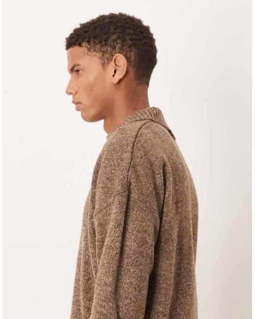 ASOS Brown Super Oversized Boxy Fit Knitted Notch Neck Polo for men