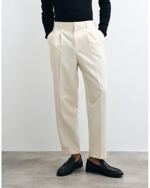 ASOS White Smart Pleated Relaxed Tapered Trousers for men