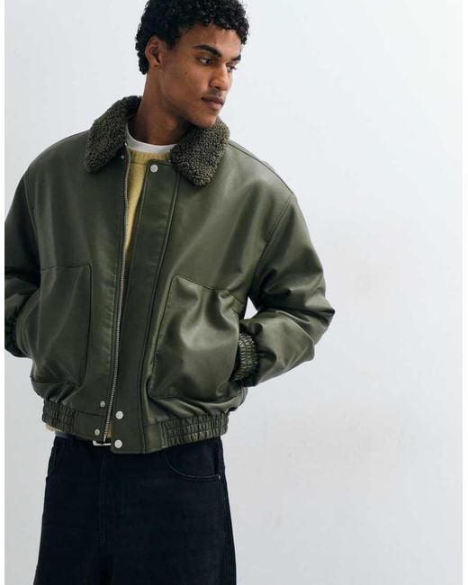 ASOS Green Faux Leather Flight Jacket for men