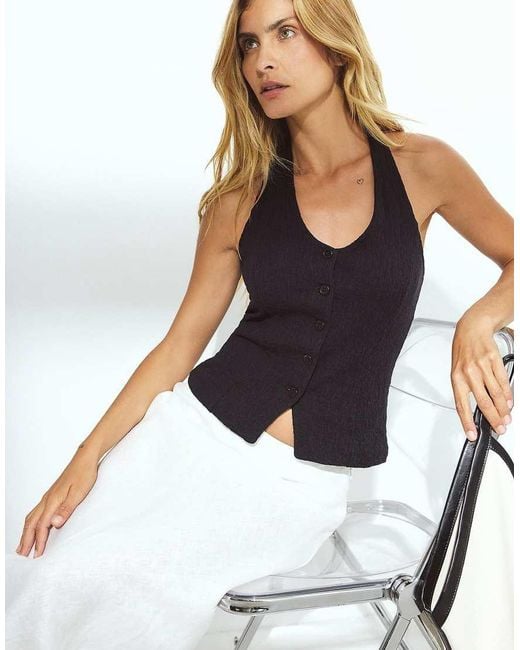 NA-KD White Halterneck Structure Button Top